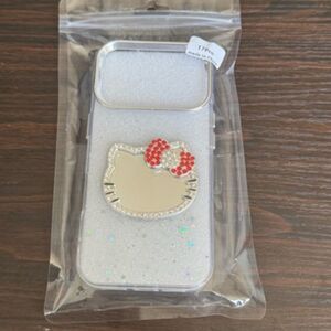 Soft Plastic Clear Glitter Phone Case with Hello Kitty Mirror iPhone 17 Pro NEW